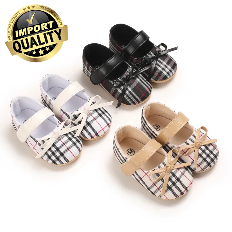 Sepatu Bayi Perempuan Import Premium Sepatu Baby Fashion Motif Burberry Sepatu Prewalker Anak Bayi Kualitas Premium Import Usia 0 - 18 Bulan