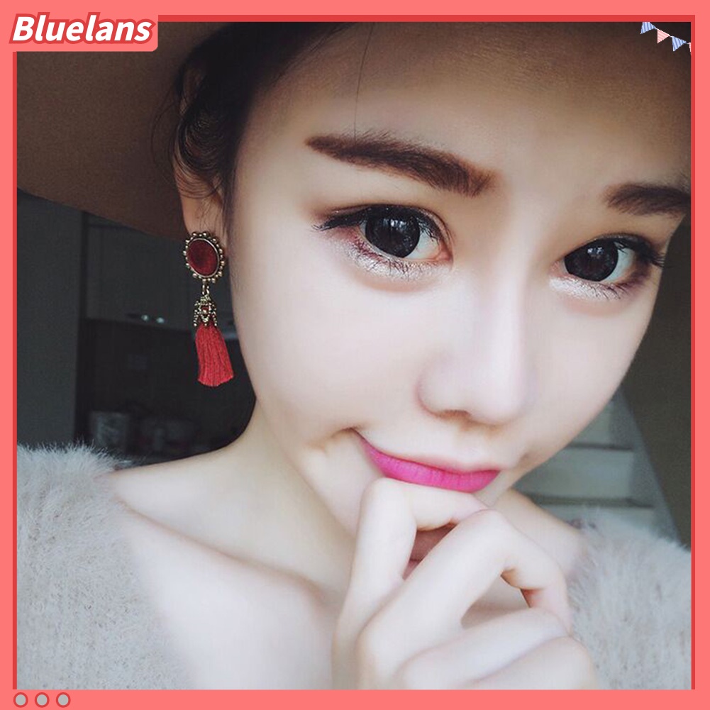 Bluelans Anting Stud Rumbai Bentuk Bulat Gaya Vintage Untuk Wanita