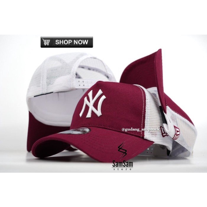 topi baseball New York Yankees / NY Yankees Navy original import / hat - maroon trucker