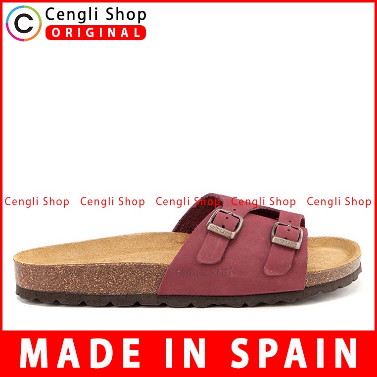 SANDAL SLIDE KULIT GRUNLAND WANITA ORIGINAL FLAT CASUAL MERAH GRW29