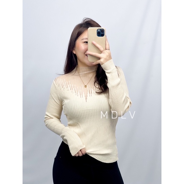 MDLV ~ C095# Pjg Beatrice Knitted Top Atasan Rajut Tile Fashion Import