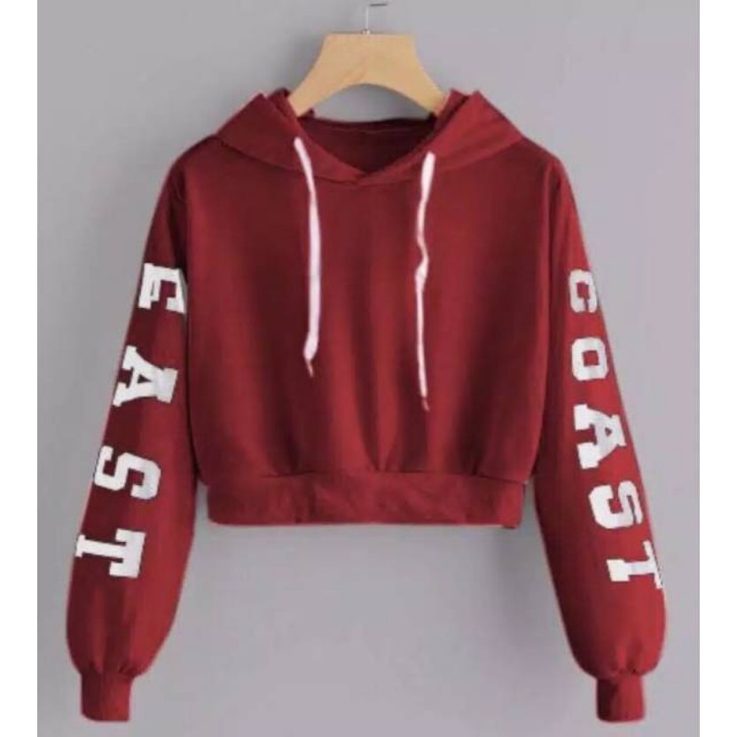 Sweater Wanita Crop Hoodie Oversize Lengan Panjang Babyterry Print East Coast-3