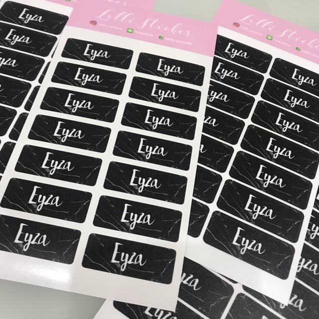 

Sticker Nama Marble Black Sticker Label Nama Waterproof