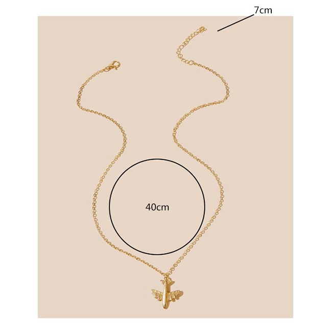 LRC Kalung Fashion Golden Alloy Aircraft Pendant Necklace K25127
