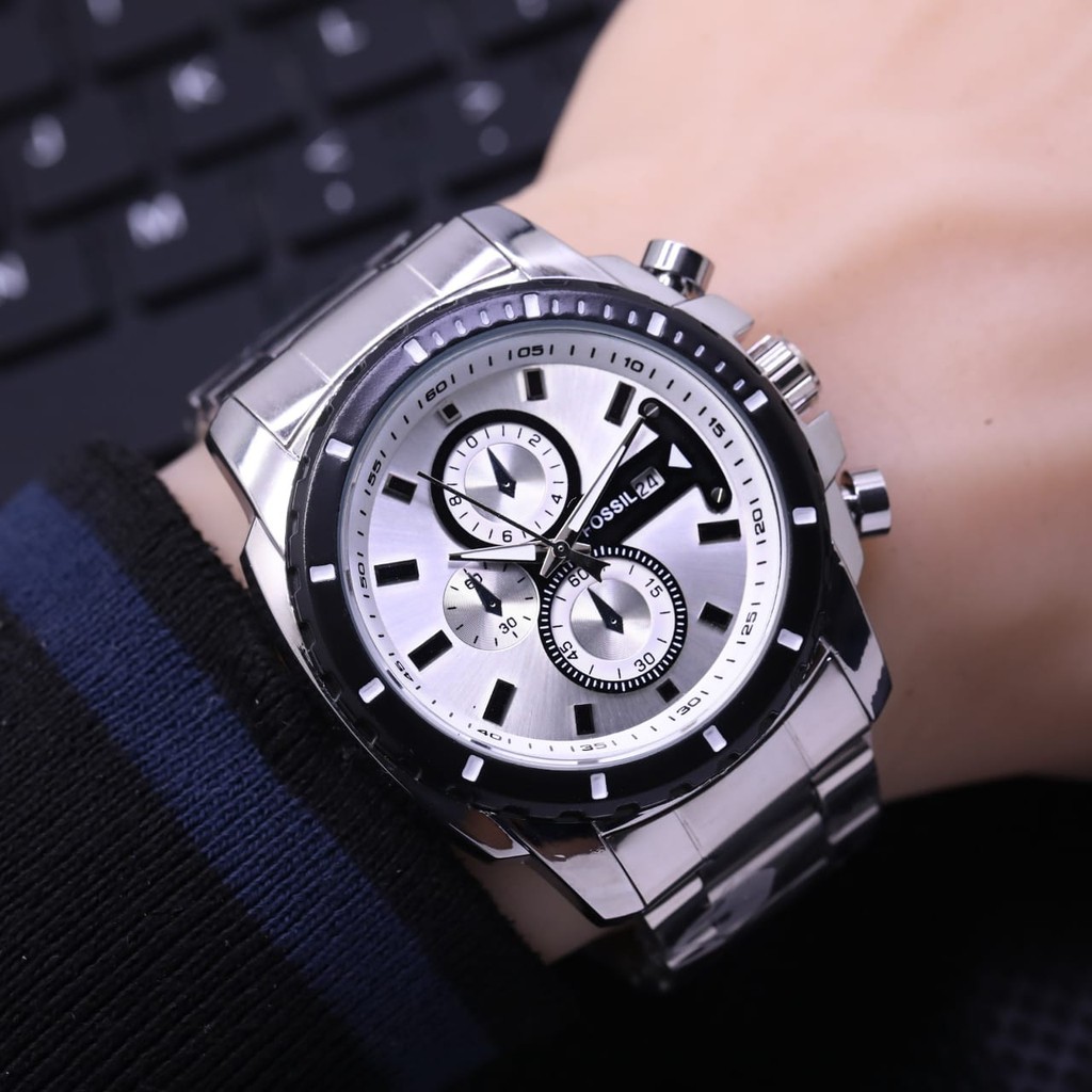 Terlaris  Jam Tangan Pria Fashion Crono Variasi 3957LS Rantai Stainless Dalam Balok Kecil+ Free Bate