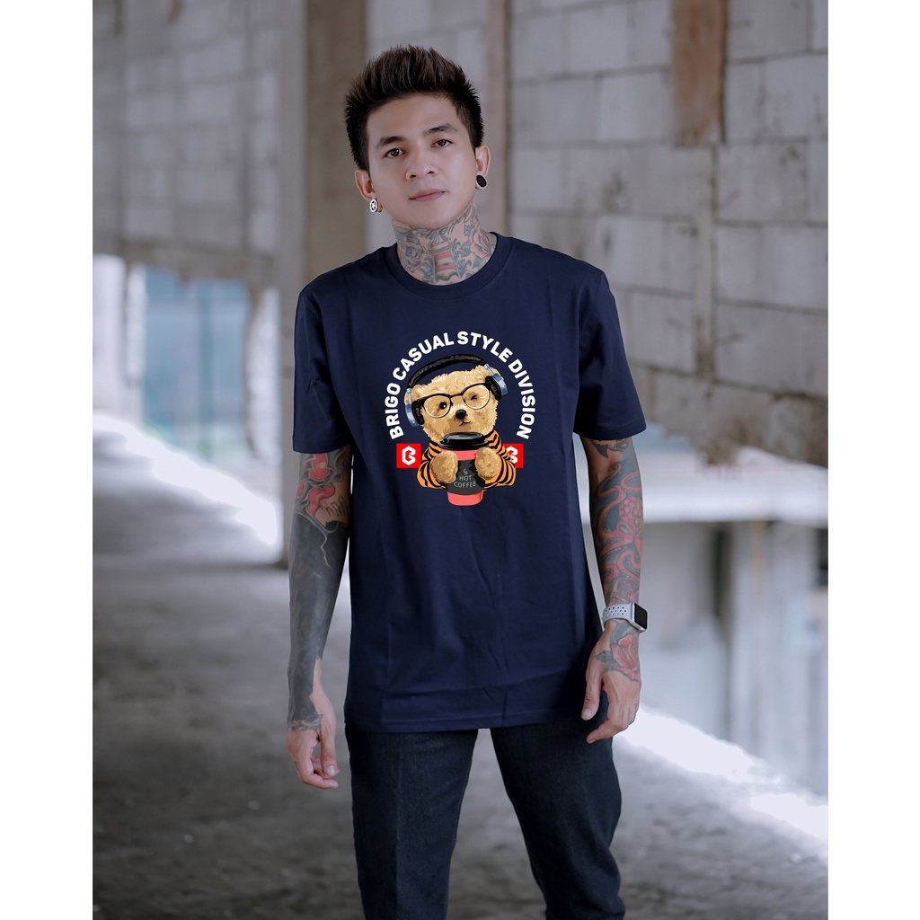 BRIGO Kaos Lengan Pendek Bear Hot Coffee II Kaos Distro BRIGO Beruang Hot Coffee II Kaos Katun Combed M-XL ( Pria &amp; Wanita )