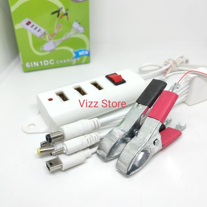 Charger Aki Motor 6in1 DC Charger 3 Ports USB Power