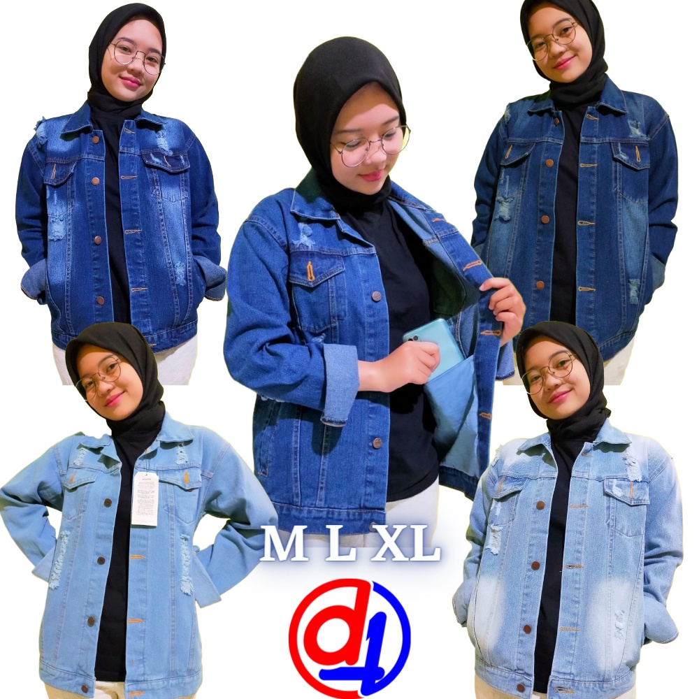 Dfour Jaket Jeans Sobek Wanita M-L-XL