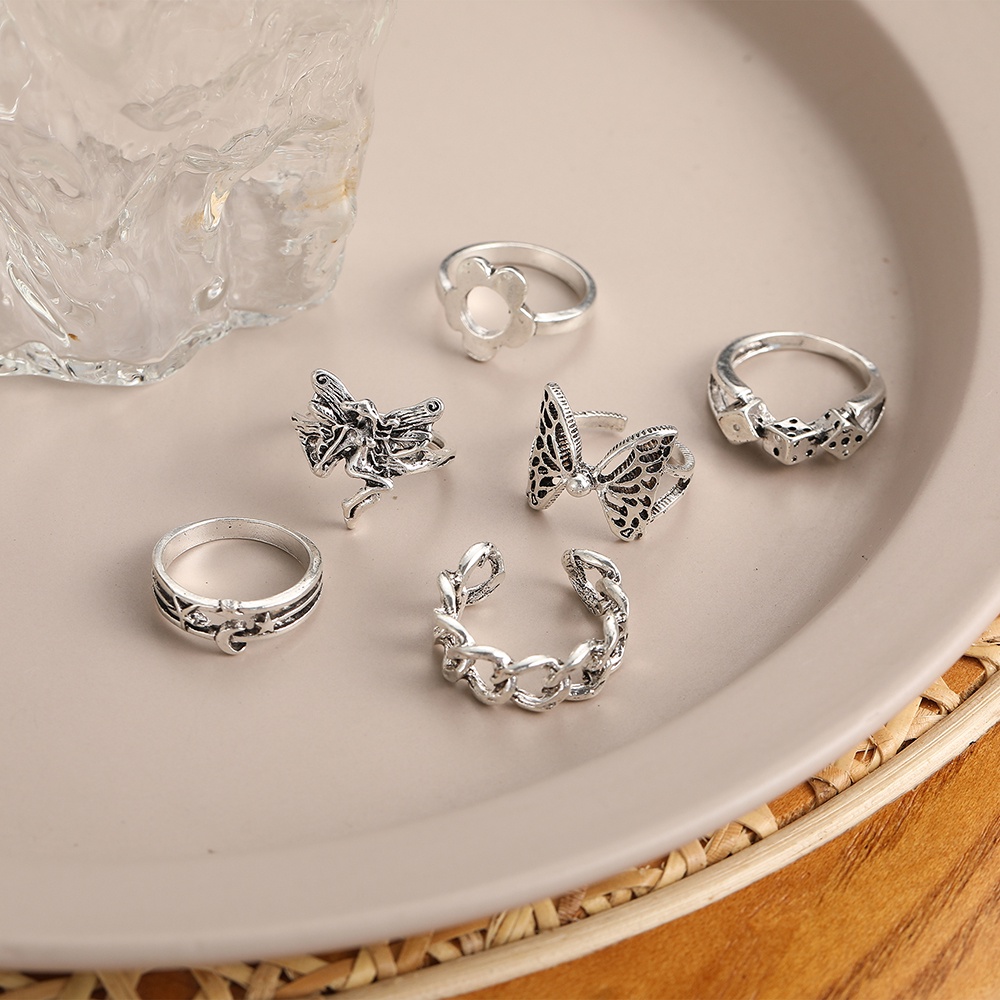 Vintage Butterfly Rings Set Flower Star Chain Fashion Women Jewelry Accessories