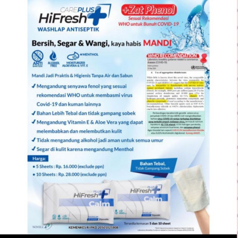 careplus hifresh washlap antiseptik 10 sheet disposable