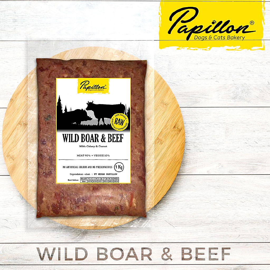 

PAPILLON Makanan Anjing RAW Wild Boar Beef Celery Carrot 1kg