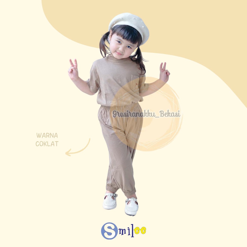 Setelan Anak Unisex Smilee Jojo Warna Coklat  Size 1-5Tahun