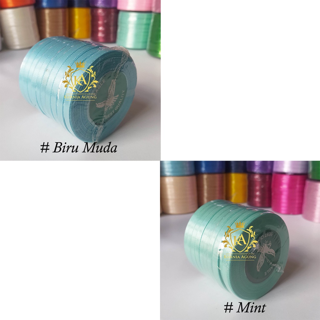 Pita Satin Polos Merk Eagle Import Taiwan ukuran 1/4 inch (0.635cm) banyak warna Dijual ROLL untuk Bungkus Kado Souvenir Hampers Dekorasi