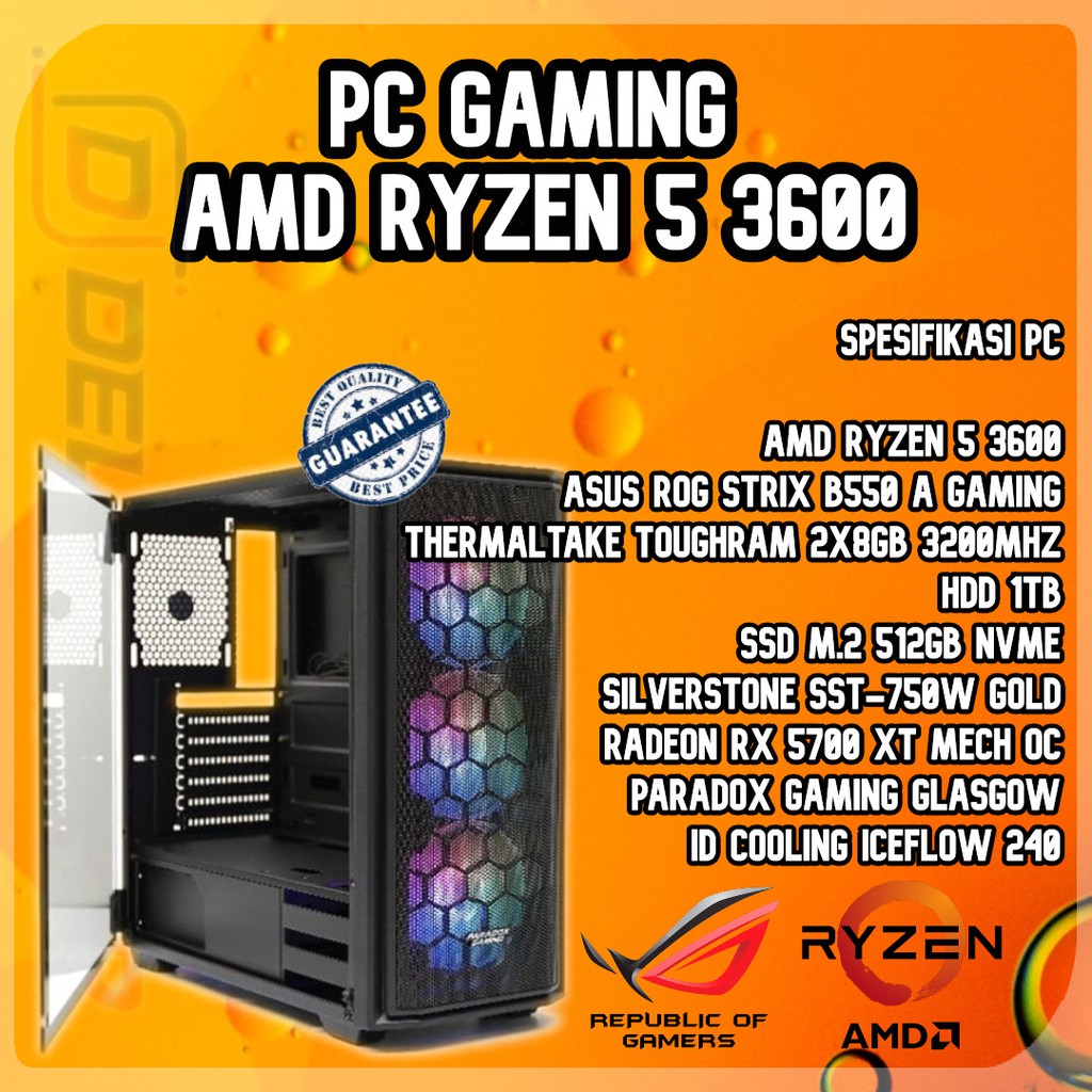 PC GAMING AMD RYZEN 5 3600 /ASUS B550/NVME 512/RX5700XT/ICEFLOW 240