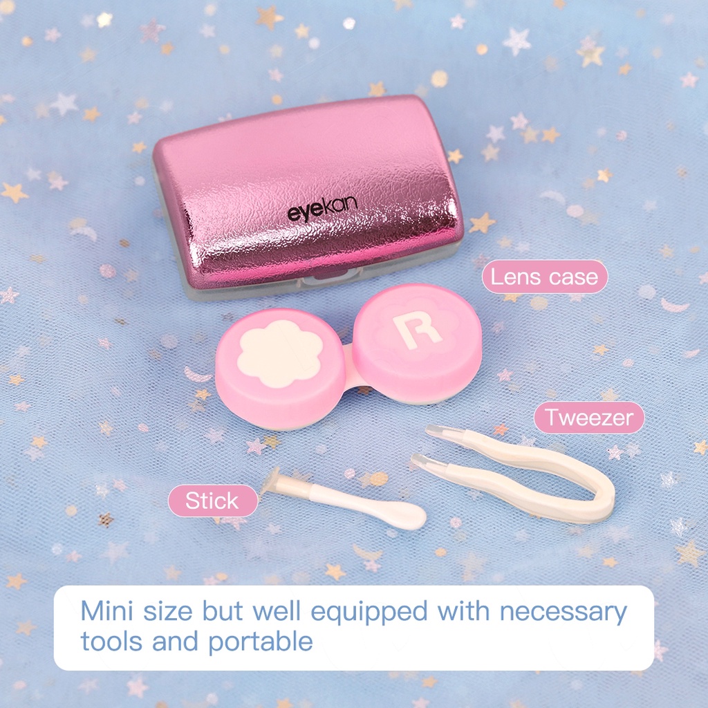 Fashion softlens case  kotak softlens Travel Convenience Kit Cermin Pinset Suction Stick Mini Lensa Case