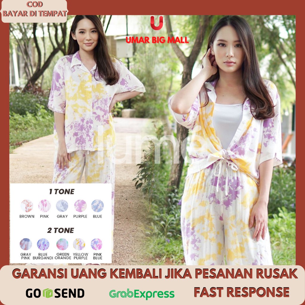 Baju Kaos Tidur Kemeja Piyama Shibori Setelan Atasan tie dye tie die tiedye Set Lengan Pendek LUME