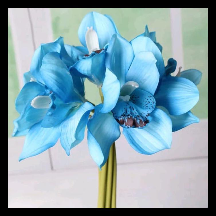Baru Bunga Anggrek Cymbidium Cattleya Artificial Premium Latex Import-Blue - Biru Muda Tanaman