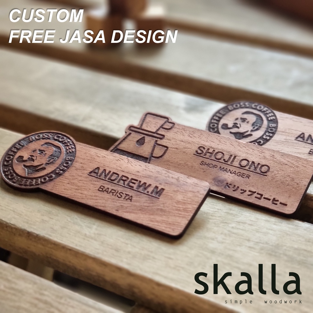

name tag kayu contour badge papan nama dada wood wooden nametag custom