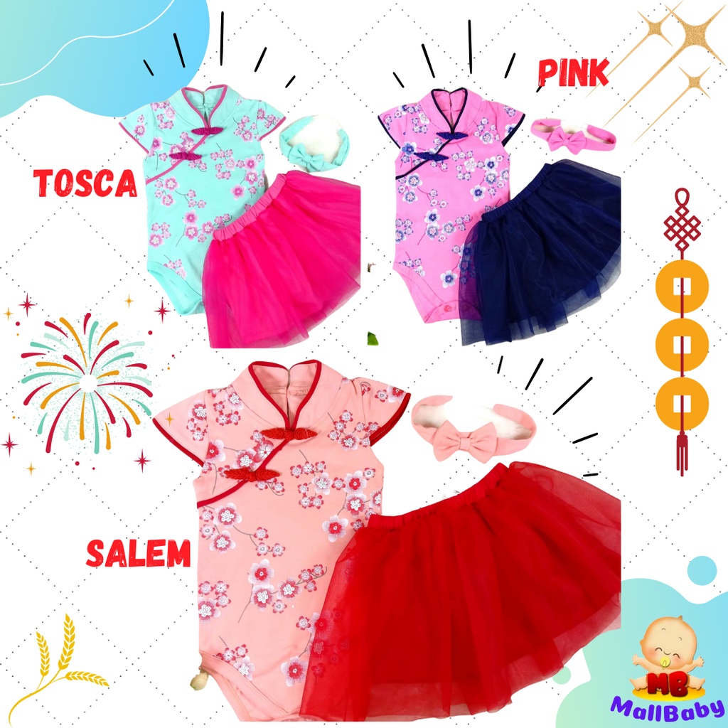 Baju Bayi Perempuan Set Jumper Rok Bandana Shanghai Cute