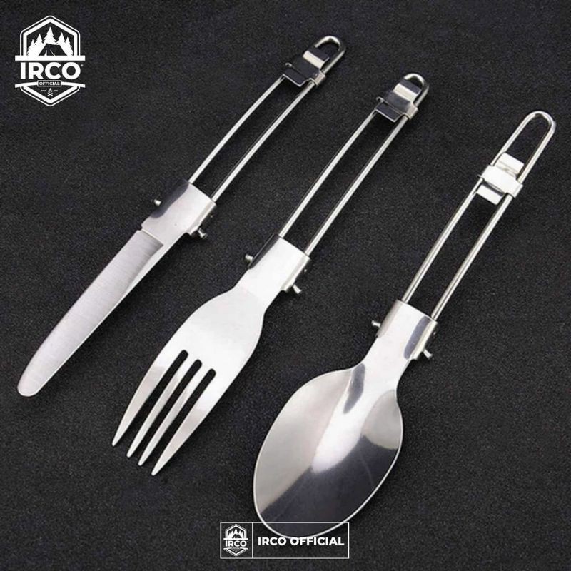 Paket Sendok Garpu Pisau Lipat Camping Stainless Free Sarung - Alat Makan Outdoor Set Sendok Garpu