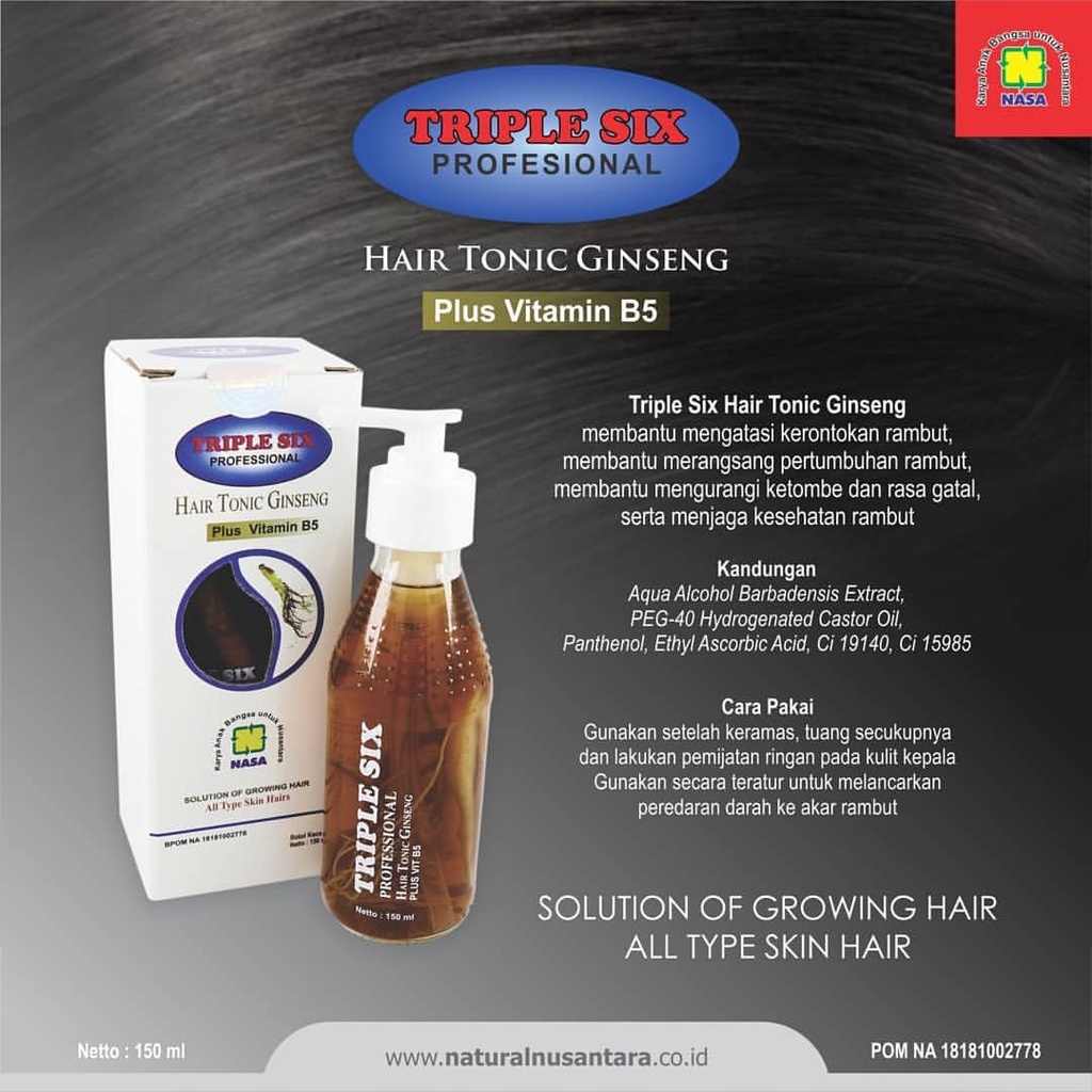 Jual Penumbuh Rambut Atasi Kerontokan, Triple Six Hair Tonic Gingseng ...