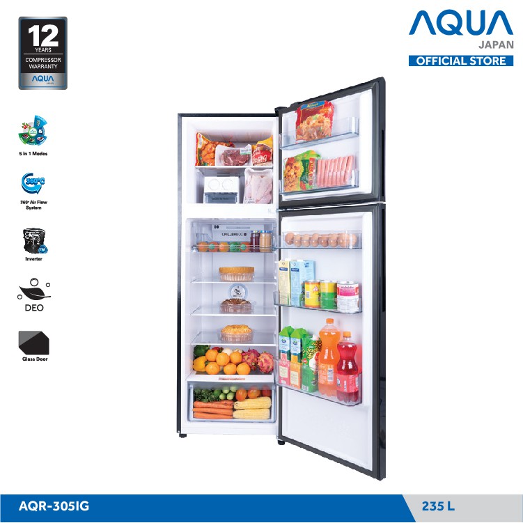 AQUA JAPAN Kulkas 2 Pintu Inverter AQR-305IG 230 Liter FREE ONGKIR (JABODETABEK)