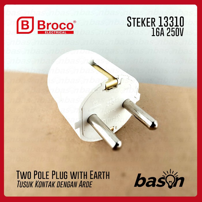 BROCO 13310 STD 2-Pole Plug | Colokan Listrik Arde 16A 250V