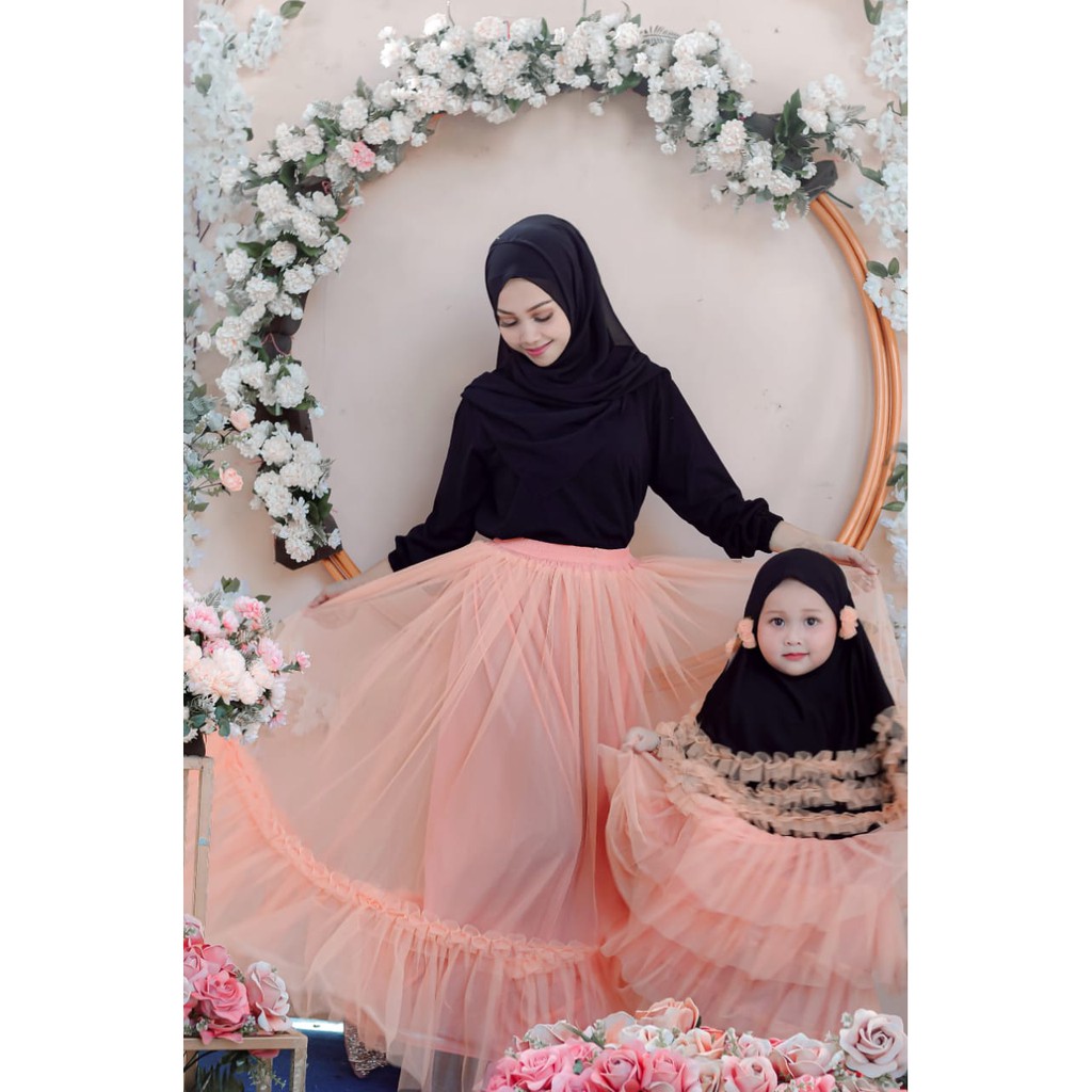 GAMIS RUFFLE COUPLE MOM KIDS FREE HIJAB