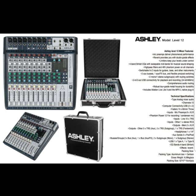 MIXER ASHLEY LEVEL12/LEVEL 12 12 CHANNEL ORIGINAL GARANSI