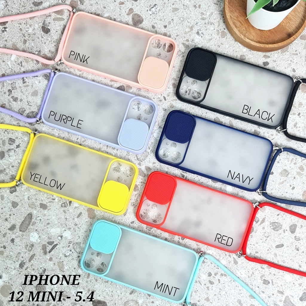 IPHONE X XS 11 12 12 MINI | Soft case Sling tali gantungan slide camera protector