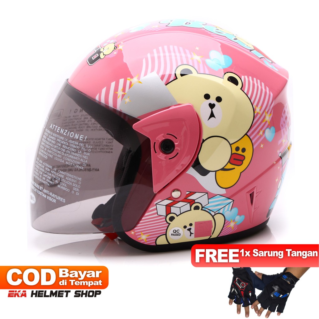 [Helm Dewasa] WTO Helmet Z1R KOP - Cute Bear - Pink + Promo Gratis Sarung Tangan