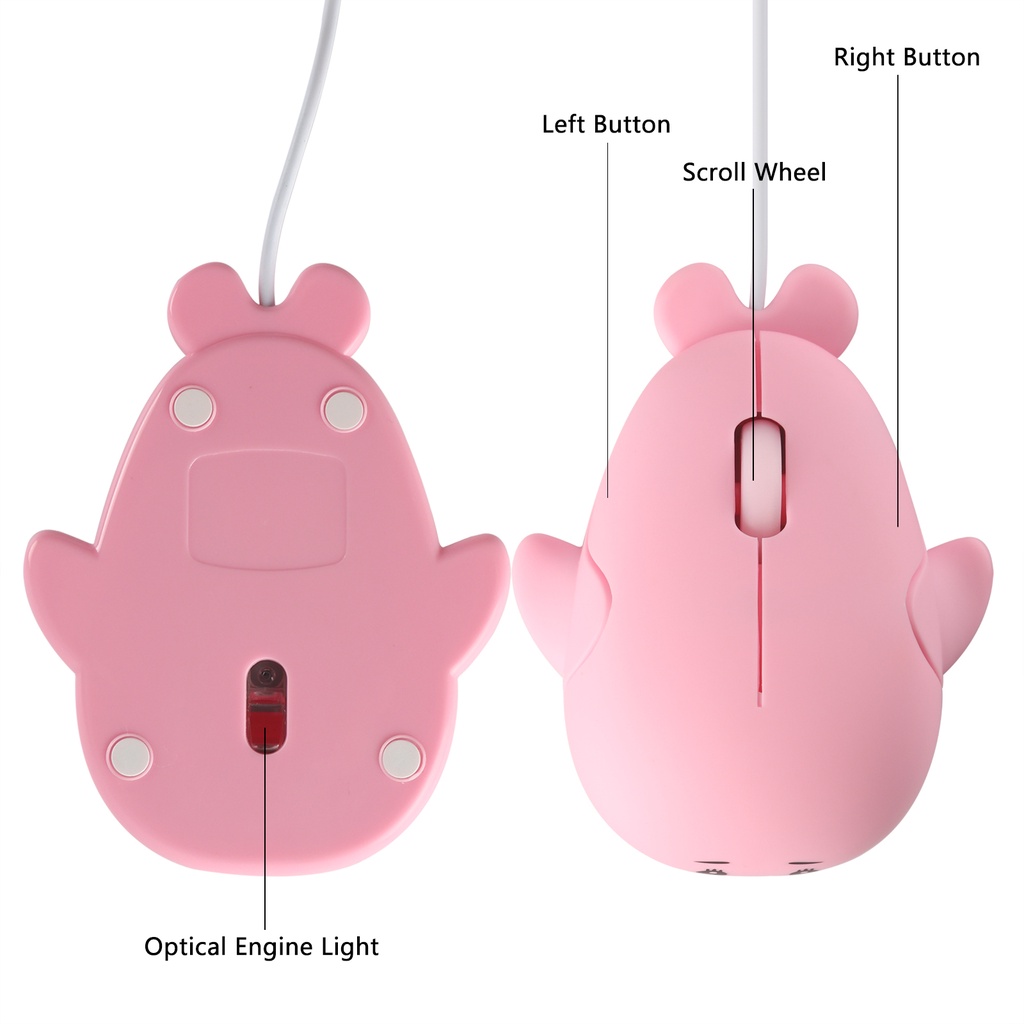 Mouse Optikal Kabel USB 1600DPI Desain Lumba-Lumba Warna Pink Portabel Untuk Laptop PC Huawei Lenovo ASUS