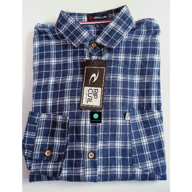 Kemeja Lengan Panjang Pria Flanel Flannel Ripcurl Kotak Kecil Biru Putih
