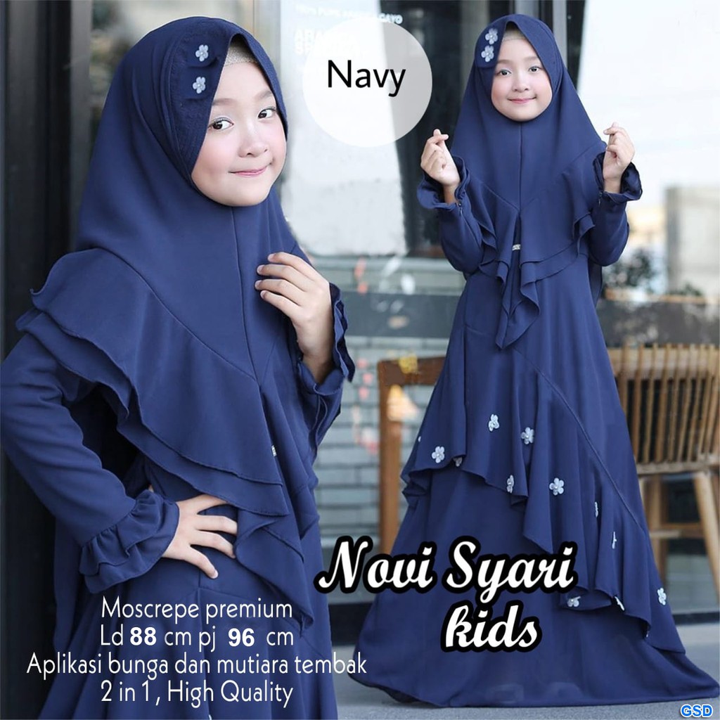 GAMIS SYARI ANAK / BAHAN MOSCREPE FREE BERGO / ONE SIZE  FIT 8-12TH LD 88 / NOVI SYARI KIDS