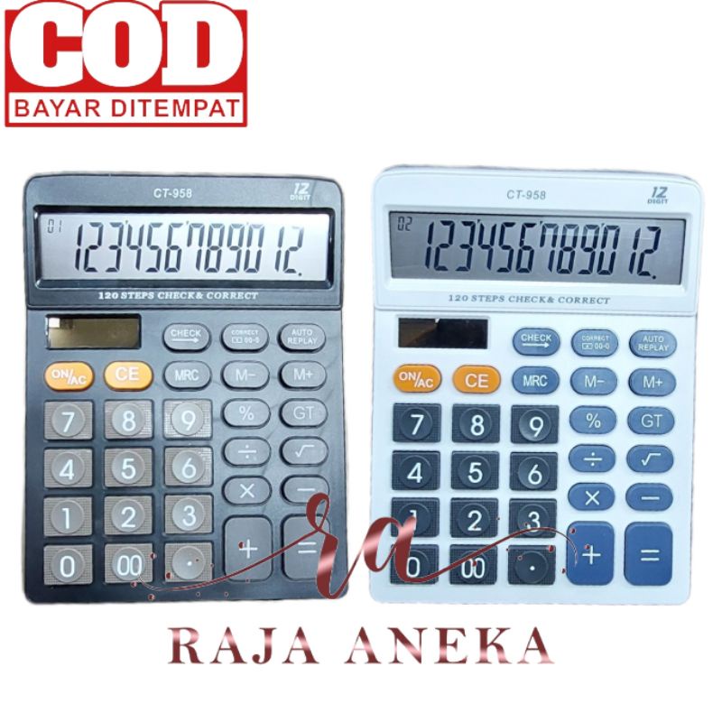 

958 CALCULATOR KALKULATOR KANTOR DAGANG OFFICE TOKO PASAR CEK CORRECT 12 DIGIT REAL SOLAR POWERED AA CT