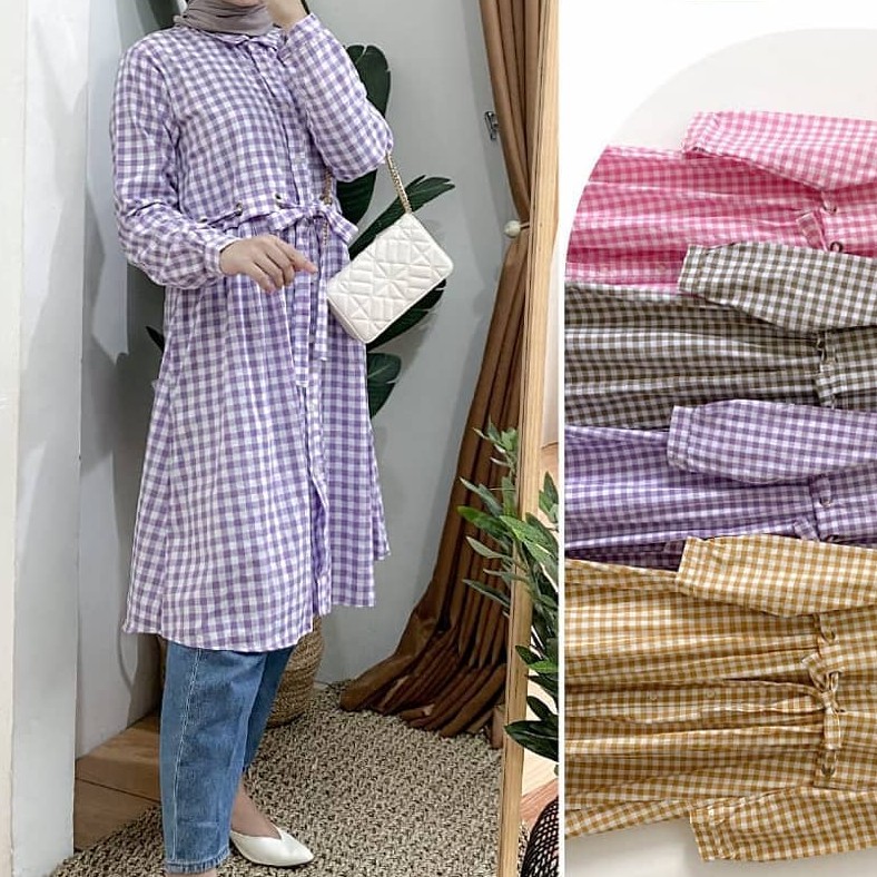 FAEYZA PROMO - TEMOA TUNIK - MOTIF KOTAK WARNA LILAC - BUSUI FRIENDLY - MURAH - BISA COD