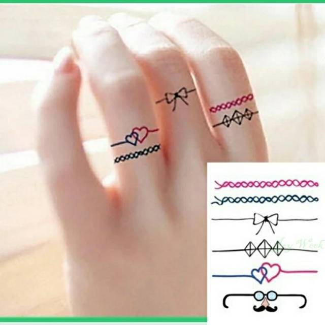 Tattoo Temporary Ring Finger Style Tatto Temporer Cincin Jari Tato Tali Tatoo Cute Rope Fingers Lucu