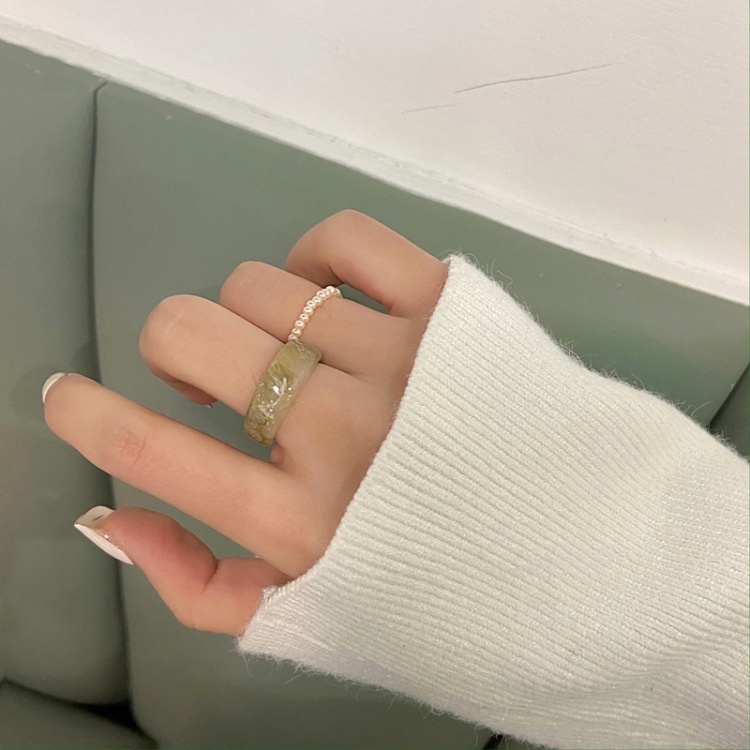 2PCS/Set Retro Pearl Resin Ring Ins Fashion Index Finger Ring