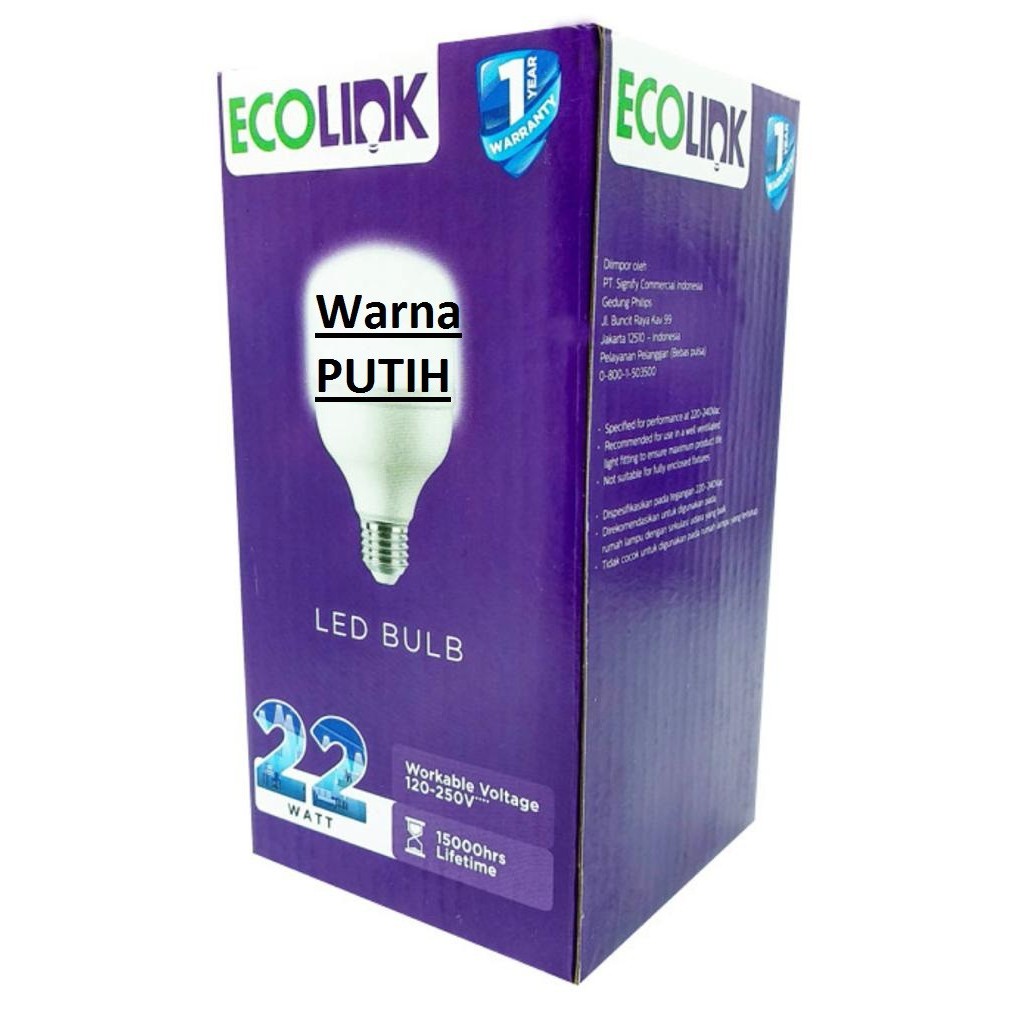 Lampu Bohlam LED Bulb 22 Watt 22Watt 22W W Putih Cool Daylight ECOLINK