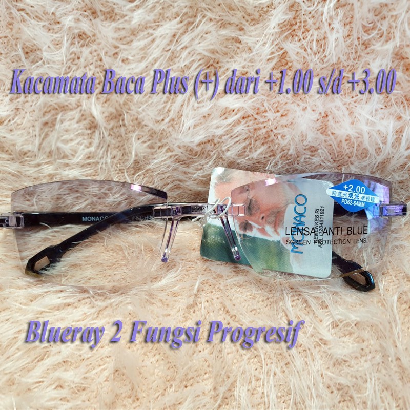 Kacamata Plus Kacamata Anti Radiasi Blueray 2 Fungsi Progresif Lensa Plus (+) Pria Wanita dari +1.00 s/d +3.00 Kaca Mata Dobel Fungsi