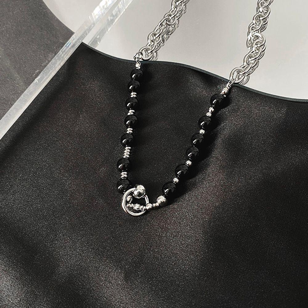 Mxbeauty Obsidian Kalung Punk Keren Hip Hop Trendi Hadiah Punk Pria Choker Baja Titanium Pria Rantai Klavikula