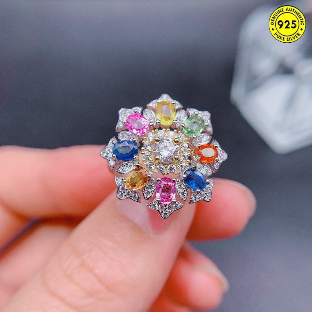 Cincin Model Terbuka Aksen Batu Permata Sapphire Warna-Warni