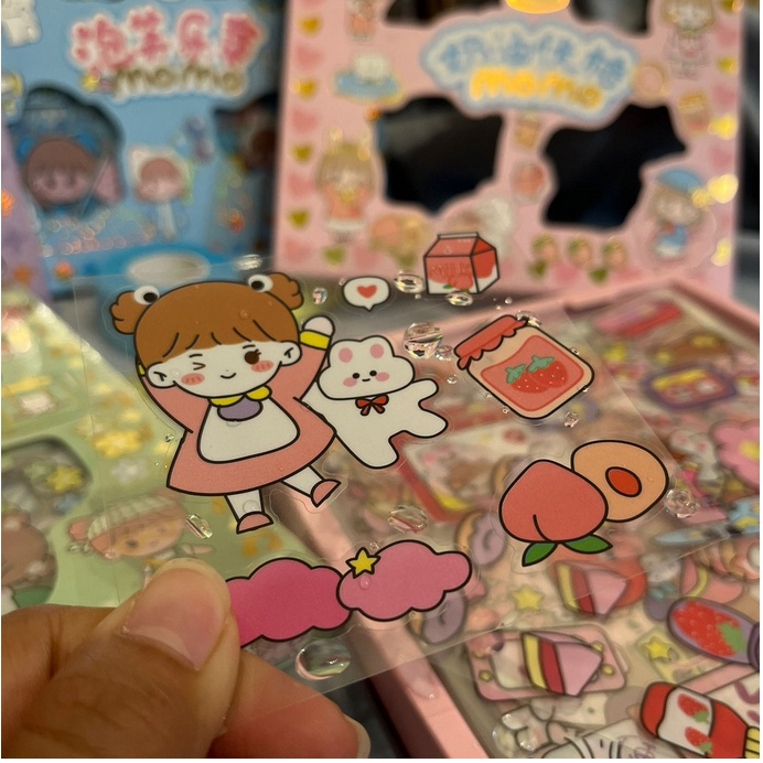 ONLYONE12 Sticker Lucu 2D Stiker Botol Minum 5 Lembar / Stiker Botol Minum Anak Karakter Momo  / Stiker Viral Waterproof Motif Kartun Korea Lucu Anti Air / Stiker Anti Air Botol Hp Laptop Buku Lucu