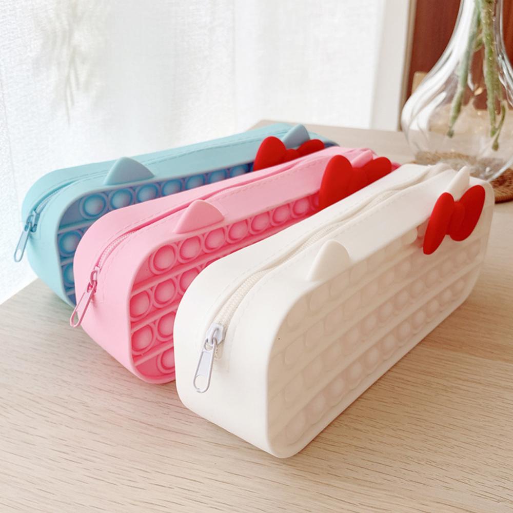 Timekey Tempat Pensil Squishy Bentuk Kucing Bahan Silikon Anti Stress K4Y2