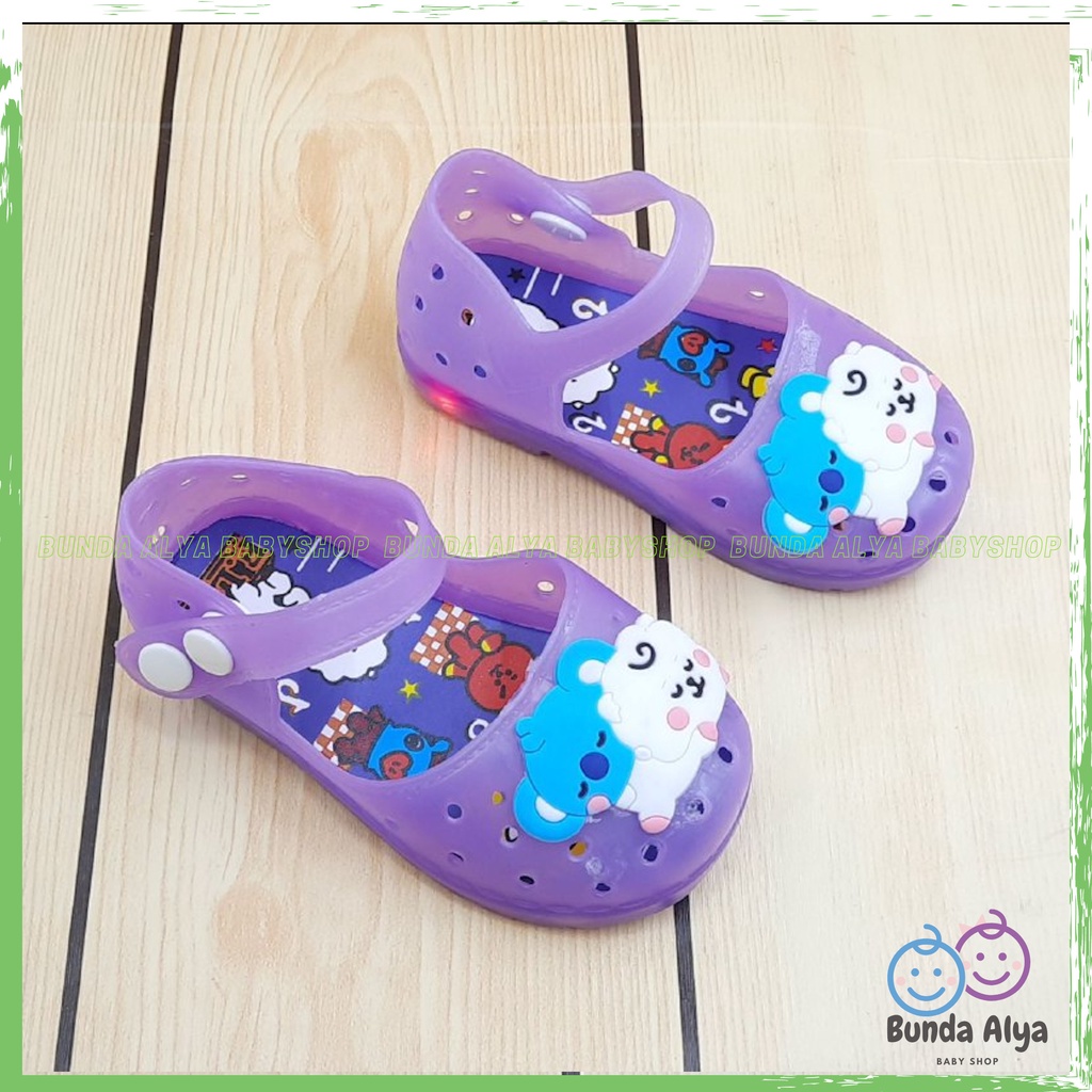 Sepatu Anak Perempuan Jelly LED Usia 6 Sampai 18 Bulan - Sepatu Anak Cewek Jelly Lampu Motif UNGU Sepatu Jelly Lentur Elastis Anti Licin Model Tali