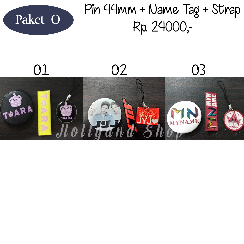 

Paket O : Pin + Name Tag + Strap KPOP T-ara Myname JYJ