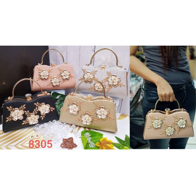 Tas unik tas Murah tas fashion Clutch pesta wanita import  flower 3 oval import 05