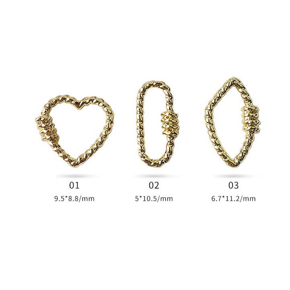 MXBEAUTY 3D Nail Charms DIY Metal Ring Frame Nail Art Sticker Hollow Diamond Nail Ornament 10pcs Gold Heart Nail Decal