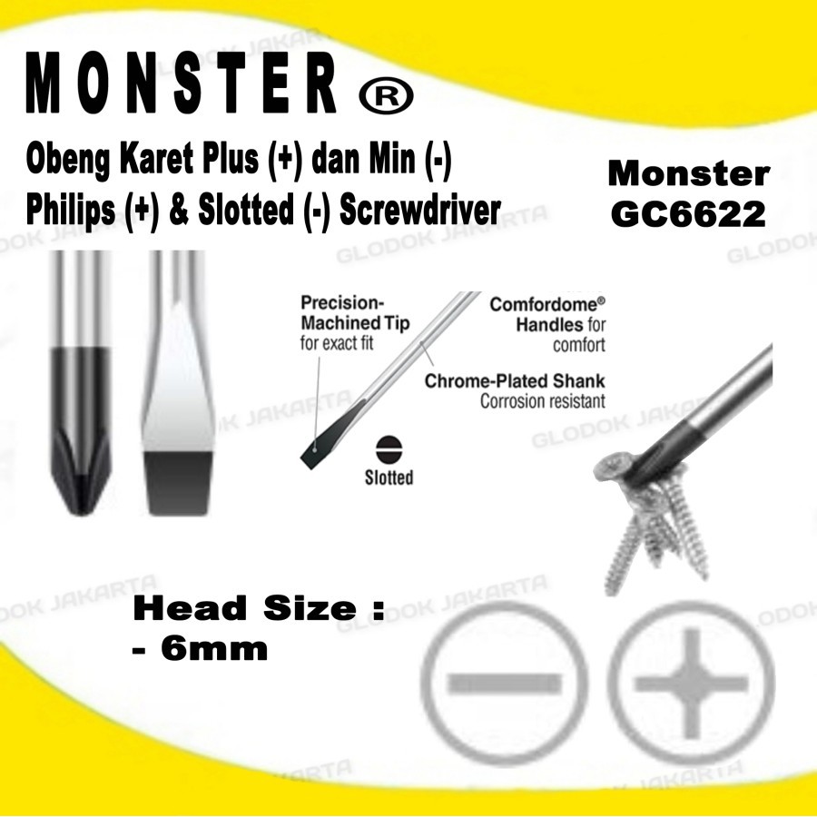 Obeng Plus Magnet Karet 6mm MONSTER GC6622 PH Plus