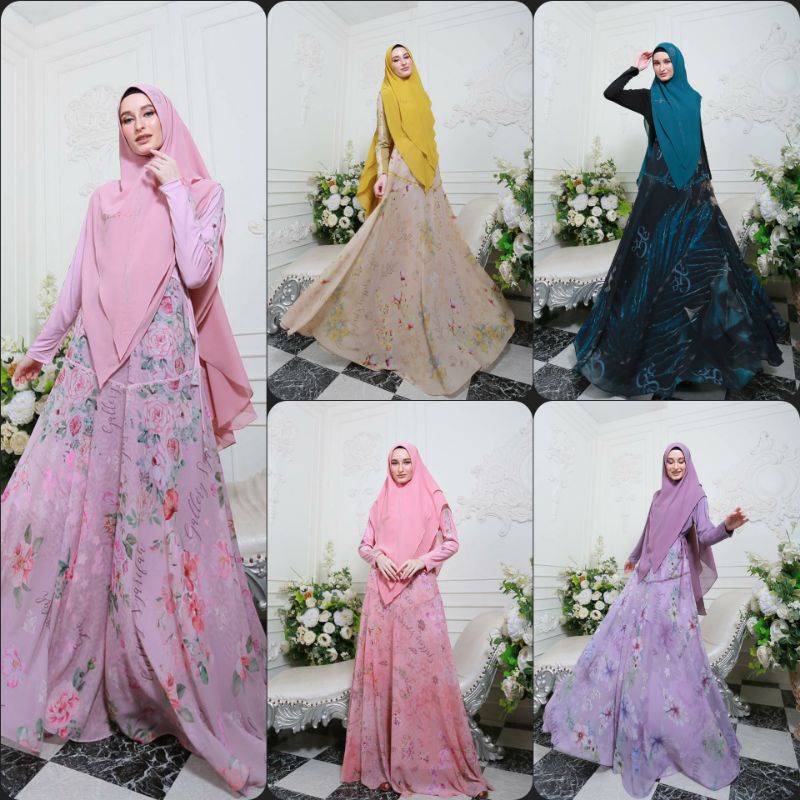 SORAYA SET SYAR'I By GALLERY SYARIFAH ORI Gamis Hijab Original Syari Kekinian Best Seller Terlaris B